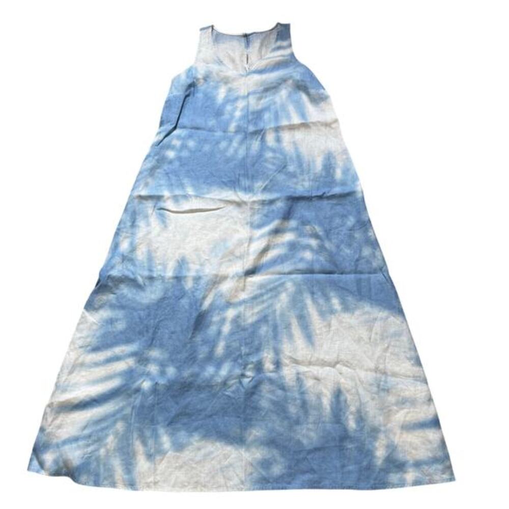 J Jill Love Linen A Line Blue White Beach Tie Dye Maxi w/ Pockets Women Dress - Picture 2 of 8